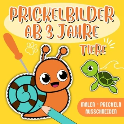 Abbildung von Prickelbilder ab 3 Jahren: Tiere Über 50 Prickelvorlagen zum Malen, Prickeln, Ausschneiden und Basteln Prickelblock für Jungen Mädchen Bastelbuch Kinder