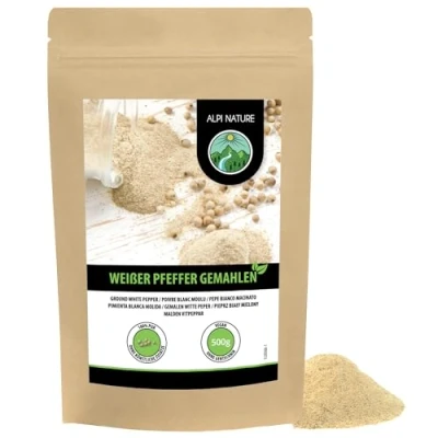 Abbildung von Pfeffer weiß gemahlen (500g), Weisser 100% naturrein, natürlich ohne Zusätze, vegan, Pfefferkörner