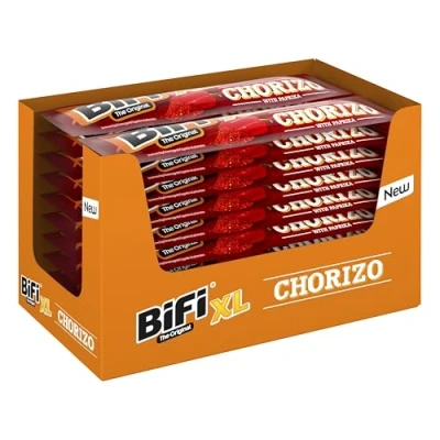 Abbildung von BiFi Chorizo XL Sticks 20er Pack (20 x 26g) Wurst Snack To Go Luftgetrocknet Fleisch &amp; Wurstwaren Paket fleischwurst mit Paprika, Chili und Knoblauch Ideale Knabberbox Wurstpaket