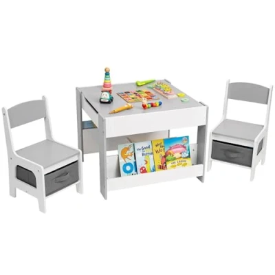 Abbildung von Yorbay Kindersitzgruppe Kindertisch mit Stauraum, Maltisch Kindermöbel 2 Stühlen, (3 tlg, Tischplatte abnehmbar), Sitzgruppe für Kinder