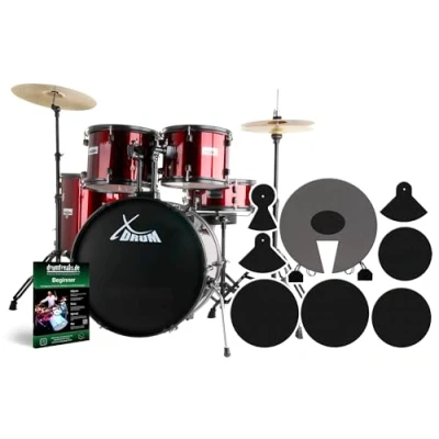 Abbildung von XDrum Rookie Schlagzeug Set Drumset Rot (20&quot; BD, 10&quot;, 12&quot;, 14&quot; TT, SD, Übungsbecken bestehend aus einem Satz Hi Hat Becken und 1 Crash Ride 16&quot;, inkl. Schule Schlagzeugdämpferset)