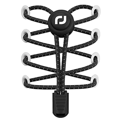 Abbildung von RJ Sport Elastische Schnürsenkel mit Schnellverschluss Schnellschnürsystem für Einzigartigen Komfort und Starken Halt (Reflektierendes Schwarz)