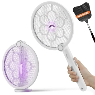 Abbildung von RAPIZZ Elektrische Fliegenklatsche Akku 3in1 Funktion &amp; Gratis Mückenklatsche I Extra Stark Mosquito Bat Fly Swatter Elektronische Elektro Fliegenklatschen USB Elektrischer Mücken Schläger
