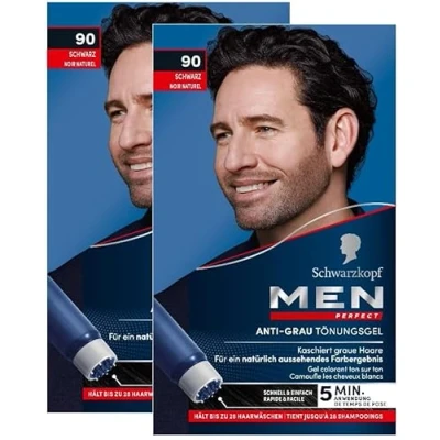 Abbildung von Men Perfect Anti Grau Tönungs Gel 90 Schwarz (2x 80 ml), Haarfarbe für Männer blendet graue Haare aus, Tönung ein natürlich aussehendes Ergebnis