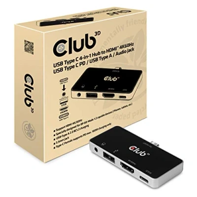 Abbildung von CLUB3D CSV 1591, Andocken, USB 3.2 Gen 1 (3.1 1) Type C, 100 W, 3,5 mm, Schwarz, Chrom, 4K Ultra HD