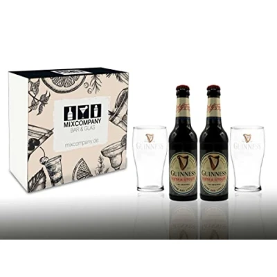 Abbildung von Guinness Geschenkset 2x Extra Stout Bier 0,33L (4,1% Vol) + Gläser Inkl. Pfand MEHRWEG