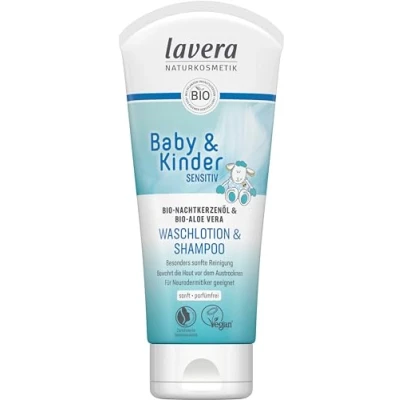 Abbildung von lavera Baby Sensitiv Waschlotion &amp; Shampoo für Babys mit Bio Aloe Vera Besonders sanfte Reinigung hautschonend zertifizierte Naturkosmetik vegan 200ml