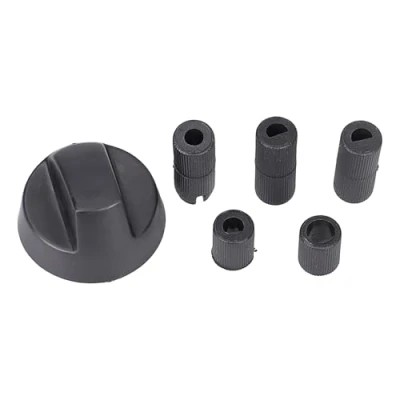 Abbildung von Europart 10029977 UNIVERSAL Knebel Knauf Drehgriff Drehknopf Griff Kochstellenknopf Knopf Schwarz 43mm mit Adaptern für Kochfeld Herd Backofen alle Marken