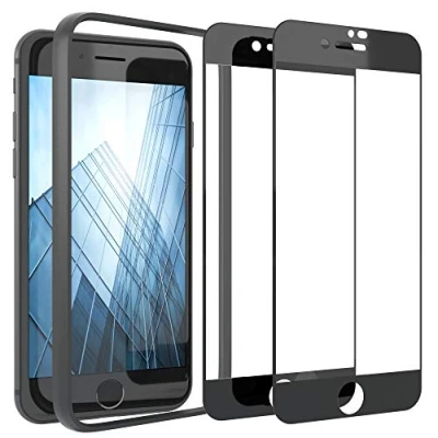 Abbildung von EAZY CASE 2X Displayschutzfolie aus Glas mit Rand kompatibel iPhone SE (2022/2020) / 8/7, Full Screen Displayschutz Installationshilfe, 5D, 9H, Anti Kratzer, Selbstklebende Folie
