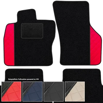 Abbildung von moto MOLTICO Fußmatten Auto Velours Autoteppiche Schwarz Automatten Set 4 teilig Auffälliges Design passend für VW Up Seat MII Skoda Citigo ab 2012 (Rotes Muster)