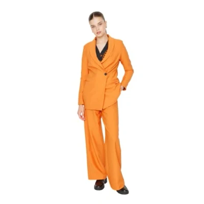 Abbildung von Trendyol Damen Dames Regular dubbele rij effen geweven blazer Coat, Orange, 36 EU