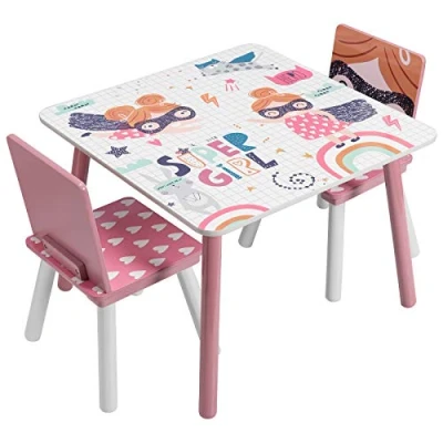 Abbildung von EUGAD 0006ETZY Kindersitzgruppe 1 Kindertisch und 2 Kinderstühle, 3tlg. Kindermöbel Sitzgarnitur für Kinder aus MDF Massivholz Rosa
