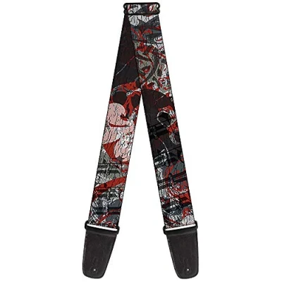 Abbildung von buckle down gs w30703 schwarz rot grau Graffiti Muster Gitarrengurt