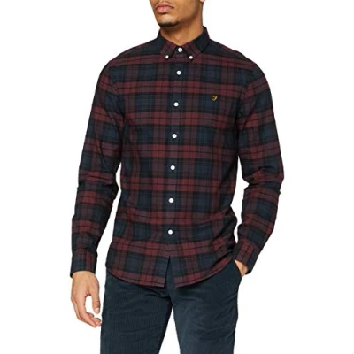 Abbildung von Farah Herren Brewer Slim Fit Cotton Oxford Shirt Hemd, Rot, XS