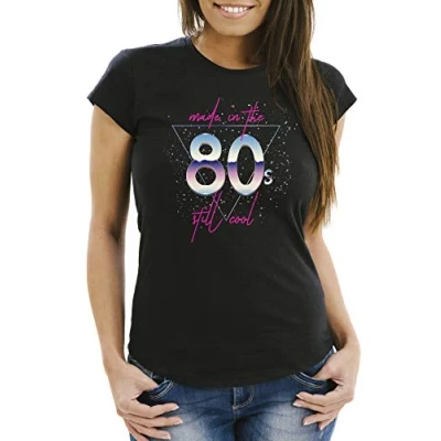 Abbildung von MoonWorks Print Shirt Damen T Geburtstag Made in the 80&#039;s Retro Eighties Achtziger Geschenk Fun Slim Fit Moonworks® mit