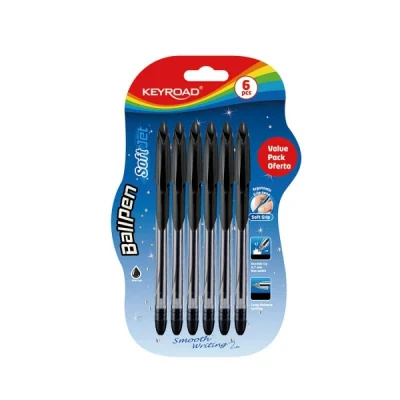 Abbildung von Keyroad Kugelschreiber 0,7 mm/ 6 Stück/Schwarz Tinte/Loch zum Aufhängen Blister/das Büro Vorschule und Schule/Farbe: Schwarz/Mit ergonomischem Griff