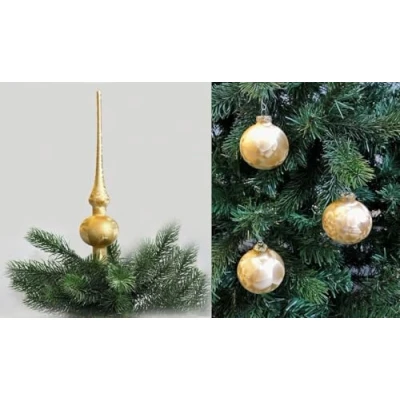 Abbildung von JACK by Thüringer Glas Eislack Christbaumspitze 28cm + 12x Christbaumkugeln 6cm Spitze Weihnachtskugel Set, Farbe:Gold