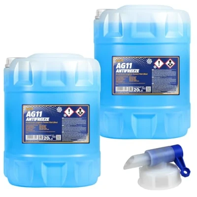 Abbildung von 2x 20 L MANNOL Kühlerfrostschutz Longterm Antifreeze AG11 blau + Auslaufhahn Typ G11