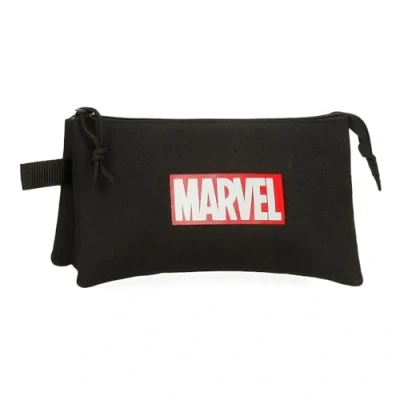 Abbildung von Joumma Marvel Red Logo Dreifach Federmäppchen, Schwarz, 22 x 12 5 cm, Polyester, 1,32 l, Talla única, Dreifachmäppchen