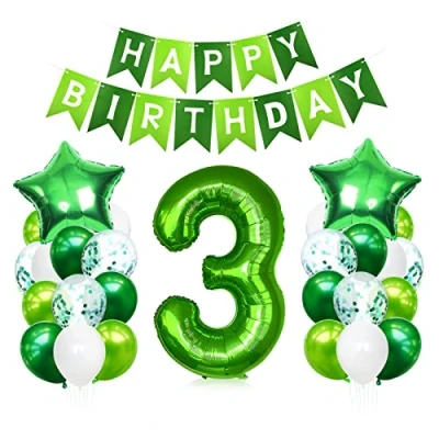 Abbildung von Luftballon 3. Geburtstag Grün, Geburtstagsdeko 3 Jahre Junge, Helium Ballon Geburtstag, Riesen Folienballon Zahl 3, Deko zum