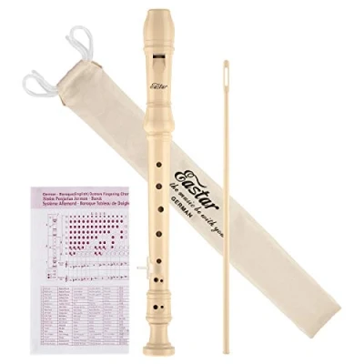 Abbildung von Eastar Sopran Blockflöte Instrument für Kinder Anfänger, Deutsche Griffweise C Key Recorder 3 teilig mit Reinigungsset, Daumenauflage, Baumwolltasche, Grifftabelle, ERS 21GN, Natur,