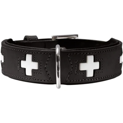 Abbildung von HUNTER SWISS Hundehalsband, Leder, hochwertig, schweizer Kreuz, 47 (S M), schwarz