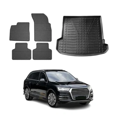 Abbildung von Fußmatten &amp; Kofferraumwanne Set kompatibel mit Audi Q7 4M 2015 2024 Gummi Schwarz TPE 5X
