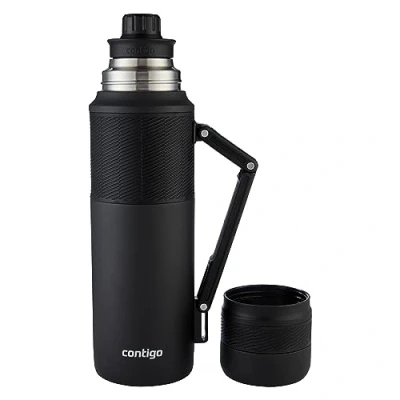 Abbildung von Contigo Thermoflasche Thermalock, Edelstahl Isolierbecher, Kaffebecher to go, auslaufsicher, spülmaschinenfester Deckel BPA frei, mit Griff, 1200 ml, Matte Black