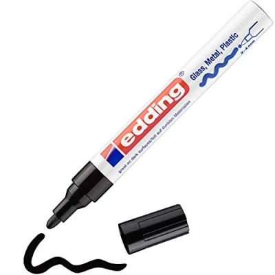 Abbildung von edding 750 Glanzlackmarker schwarz Packung mit 1 Lackmarker Rundspitze 2 4 mm Lackstift für Glas, Stein, Holz, Kunststoff und Papier wasserfest, stark deckend