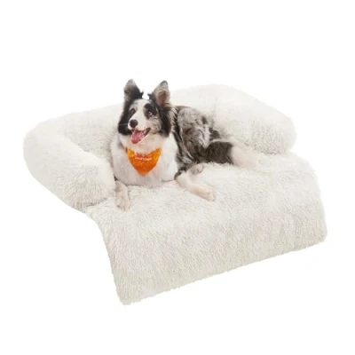 Abbildung von Feandrea FluffyHug Hundebett Plüsch, Hundedecke Sofa, Sofaschutz Hund, Hundekissen, Größe XL, für mittelgroße und große Hunde, 110 x 95 18 cm, wolkenweiß PGW223W01