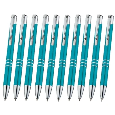 Abbildung von Libetui 10 Stück türkise Kugelschreiber hochwertige Metallkugelschreiber blauschreibend Großraummine Blau nachfüllbare Kulis Metall Türkis