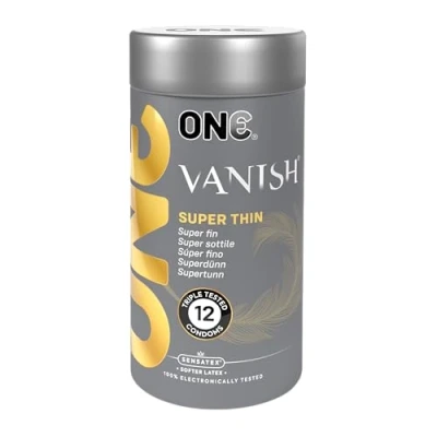 Abbildung von ONE Kondome Vanish Hyperthin Packung mit, 12 St., dünne mit Move Lube für ein natürliches Gefühl, vegan &amp; ohne schädlichen Inhaltsstoffe