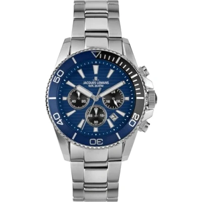 Abbildung von Jacques Lemans 1 2206H Herrenuhr für Taucher Chronograph Edelstahl/Blau