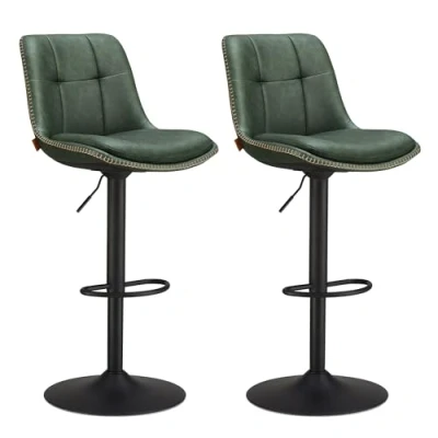 Abbildung von VASAGLE Barhocker 4er Set, Barstühle höhenverstellbar, drehbare Küchenhocker, gesteppter PU Bezug, mit Rückenlehne und Fußstütze, Esszimmer, Theke, Stahl, waldgrün LJB295C01