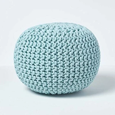 Abbildung von Homescapes Pouf Runder Strickpouf 100% Baumwolle, hellblau