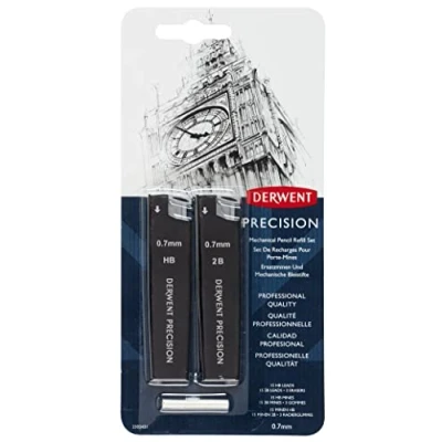 Abbildung von Derwent Feinminenstift Minen und Radiergummis, 0,7 mm, HB/2B, Profi Qualität, 2302432