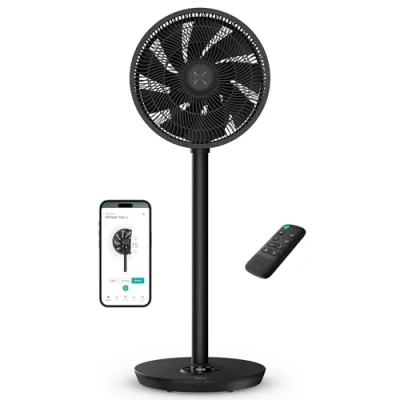 Abbildung von Duux Whisper Flex 2 Smart Ventilator flüsterleise 13dB Nachtmodus &amp; Timer höhenverstellbar (54 92 cm) Energieeffizient ab 2W Steuerung per App Fernbedienung Schwarz