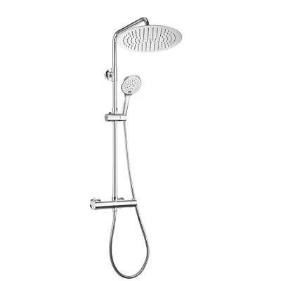 Abbildung von Görbach Regendusche Duschsystem mit Thermostatbatterie Edelstahl Duschset Thermostatarmatur (Kopfbrause D30cm Chrom)