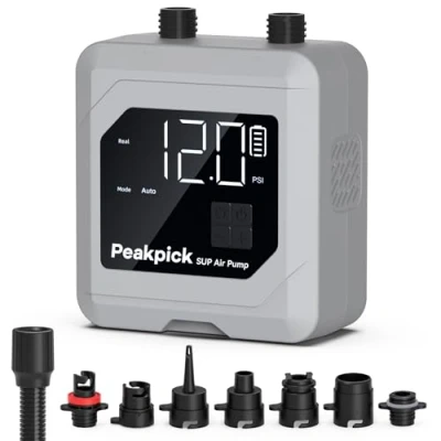 Abbildung von Peakpick 20PSI Elektrische SUP Pumpe, wiederaufladbare, batteriebetriebene intelligentes zweistufiges Aufblasen und Entleeren, Auto Off Luftpumpe für SUP, Surfen Kite, Zelt, Matratze