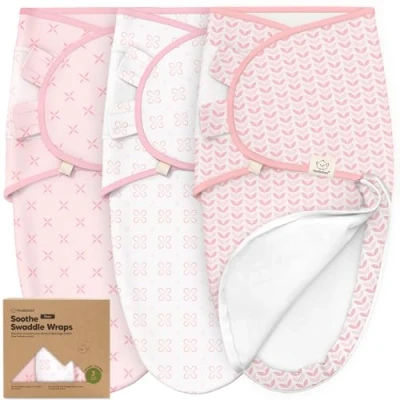Abbildung von 3 Pack Pucksack Baby 0 monate Bio Baumwolle Pucktuch Baby, Ergonomische Schlafsack Neugeboren, Reißverschluss, Leicht zu wechselnde Babyschlafsack, Neugeborene Wickeltuch (Blossom)
