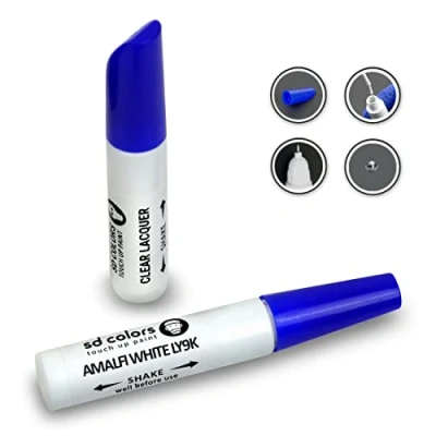 Abbildung von SD COLORS 12 ml Touch Up Farbe, Klarlack und Grundierung mit Pinsel Amalfi White (LY9K) Kompatibel VW/Audi Kratzer, Chips Lackreparatur