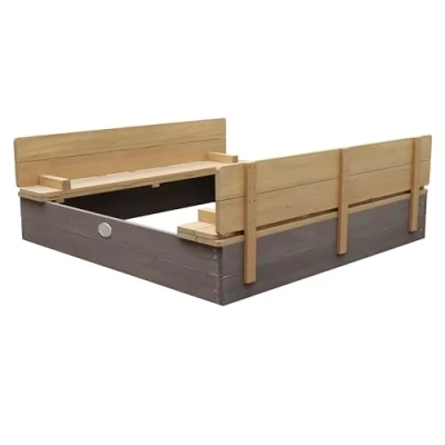 Abbildung von AXI Sandkasten Ella aus Holz mit Deckel XL Sand Kasten Sitzbank &amp; Abdeckung für Kinder in Grau Braun 120 x cm