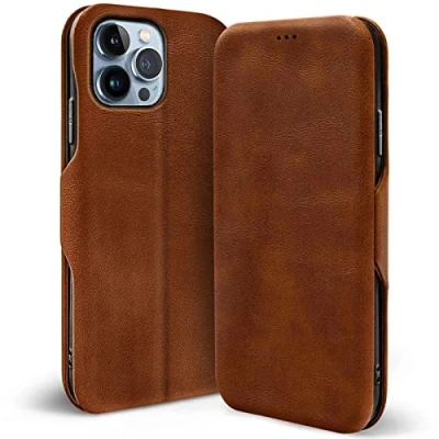 Abbildung von Verco Handyhülle für iPhone 13 Pro, Bookstyle Premium Handy Flip Cover Apple Pro Hülle [integr. Magnet] Book Case Tasche, Braun