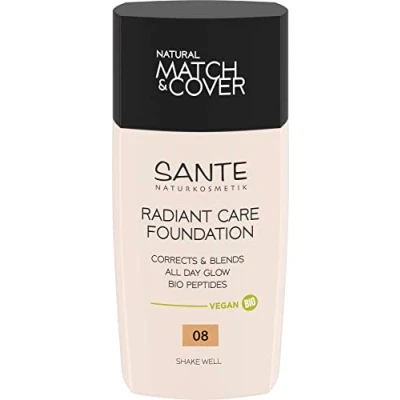 Abbildung von SANTE Naturkosmetik Radiant Care Foundation 08 Golden Bronze, vegane mit Bio Peptiden und hochwertigen Ölen, für strahlende Haut, pflegende nachhaltige Formel, 30ml