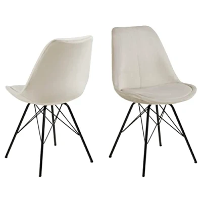 Abbildung von AC Design Furniture Emanuel Samt Esszimmerstuhl mit Rückenlehne 2er Set, gepolsterter im zeitlos eleganten Stil, Sandfarbe, Stoffsitz schwarzen Metallbeinen