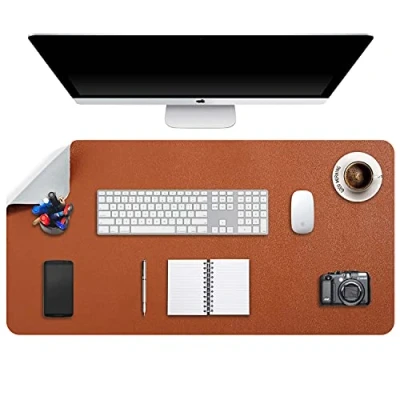 Abbildung von DOBAOJIA Mausepad XXL, Große Mausmat, Laptop Schreibtischmatte, Schreibtischunterlage, Büro Schreibtisch Pad, Schreibblock, Doppelseitige Verwendung PU Leder Wasserdicht, 90 x 43cm Braun/Grau