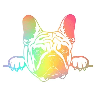 Abbildung von Finest Folia Aufkleber Peeking Animals Tiere Deko Sticker selbstklebend wasserfest für Auto Kühlschrank Laptop Koffer Autoaufkleber K151 (Hologramm, 02 Bulldogge)