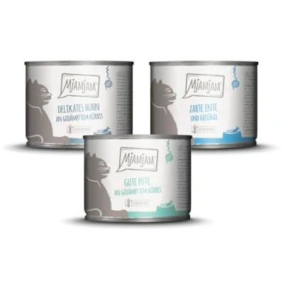 Abbildung von MjAMjAM Premium Nassfutter für Katzen Mixpaket II Huhn &amp; Kürbis, Pute, Ente Geflügel, 6er Pack (6 x 200 g), getreidefrei mit extra viel Fleisch