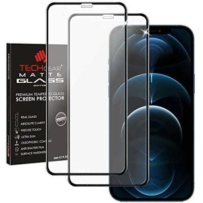 Abbildung von TECHGEAR 2 Stück Matt Schutzfolie Glas kompatibel mit iPhone 12 Pro Max Blendschutz Anti Glare 3D Auflage Full Screen [Vollbildschirm] Matte