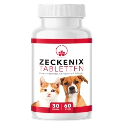 Abbildung von Saint Nutrition® Zeckenix Zeckentabletten für Hunde Futterergänzung mit natürlichen Inhaltsstoffen Ohne künstliche Zusätze 60 Tabletten Katzen und